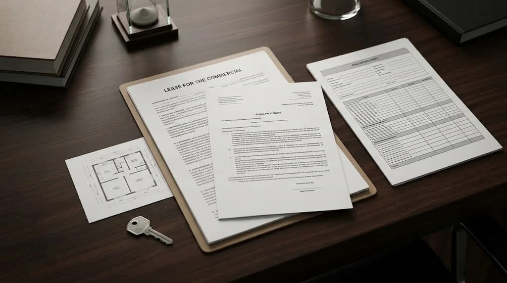 Dossier de bail commercial, plan du local et documents d'évaluation pour un litige d'éviction au Maroc