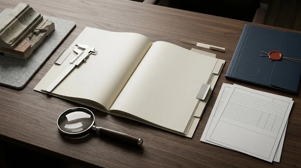 Judicial expertise file with technical evidence and expert-review materials in a Moroccan court dispute