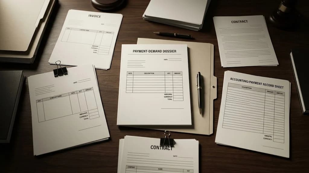 Order for payment dossier with invoice and documentary evidence for a debt claim in Morocco