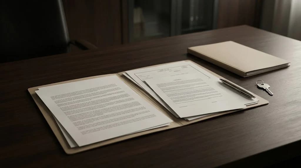 Documents de vente immobilière et clé illustrant une transaction immobilière non aboutie au Maroc