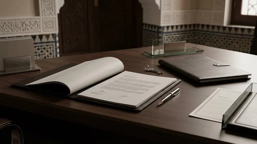 Property sale agreement documents and key illustrating a failed property transaction in Morocco