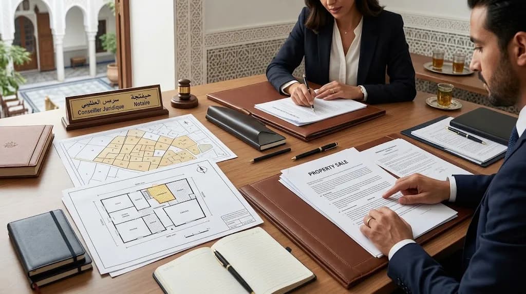 Shufaa pre-emption dossier with property plans and documents concerning the sale of an undivided share in Morocco