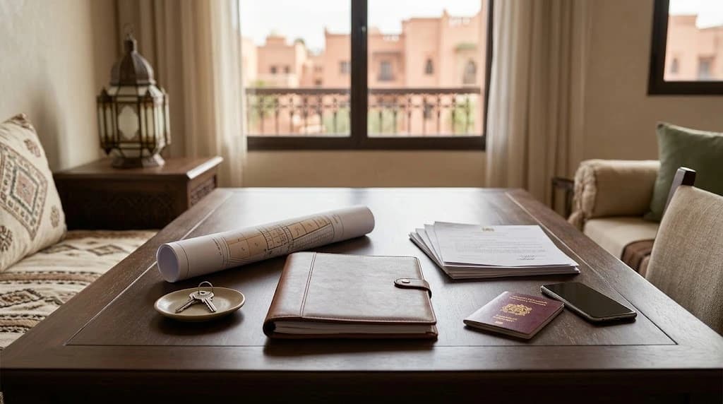 Documents et clés d'un bien immobilier préparés dans le cadre d'une succession au Maroc
