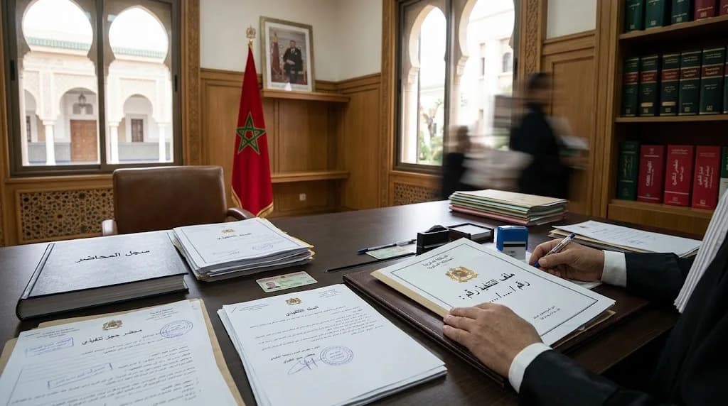 ملف تنفيذ حكم قضائي يتضمن وثائق التنفيذ ومعطيات عن أموال المدين في المغرب