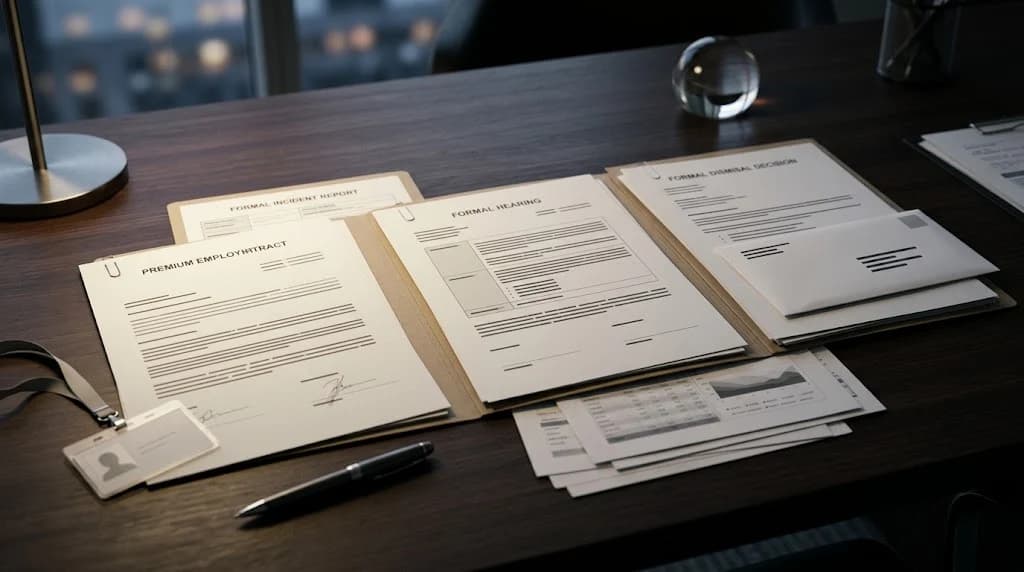 Contrat de travail, rapport disciplinaire et documents d'audition pour un licenciement pour faute grave au Maroc